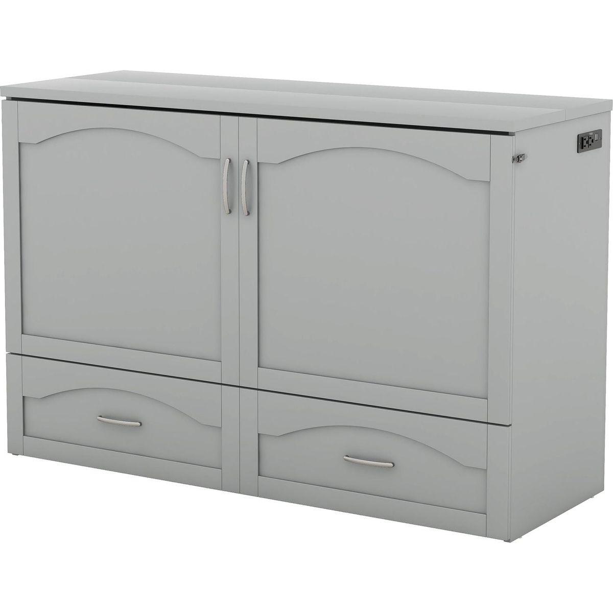 Queen Size Murphy Bed Wall Bed with drawer and a set of Sockets & USB Ports, Pulley Structure Design, Gray
