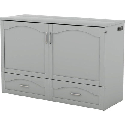 Queen Size Murphy Bed Wall Bed with drawer and a set of Sockets & USB Ports, Pulley Structure Design, Gray