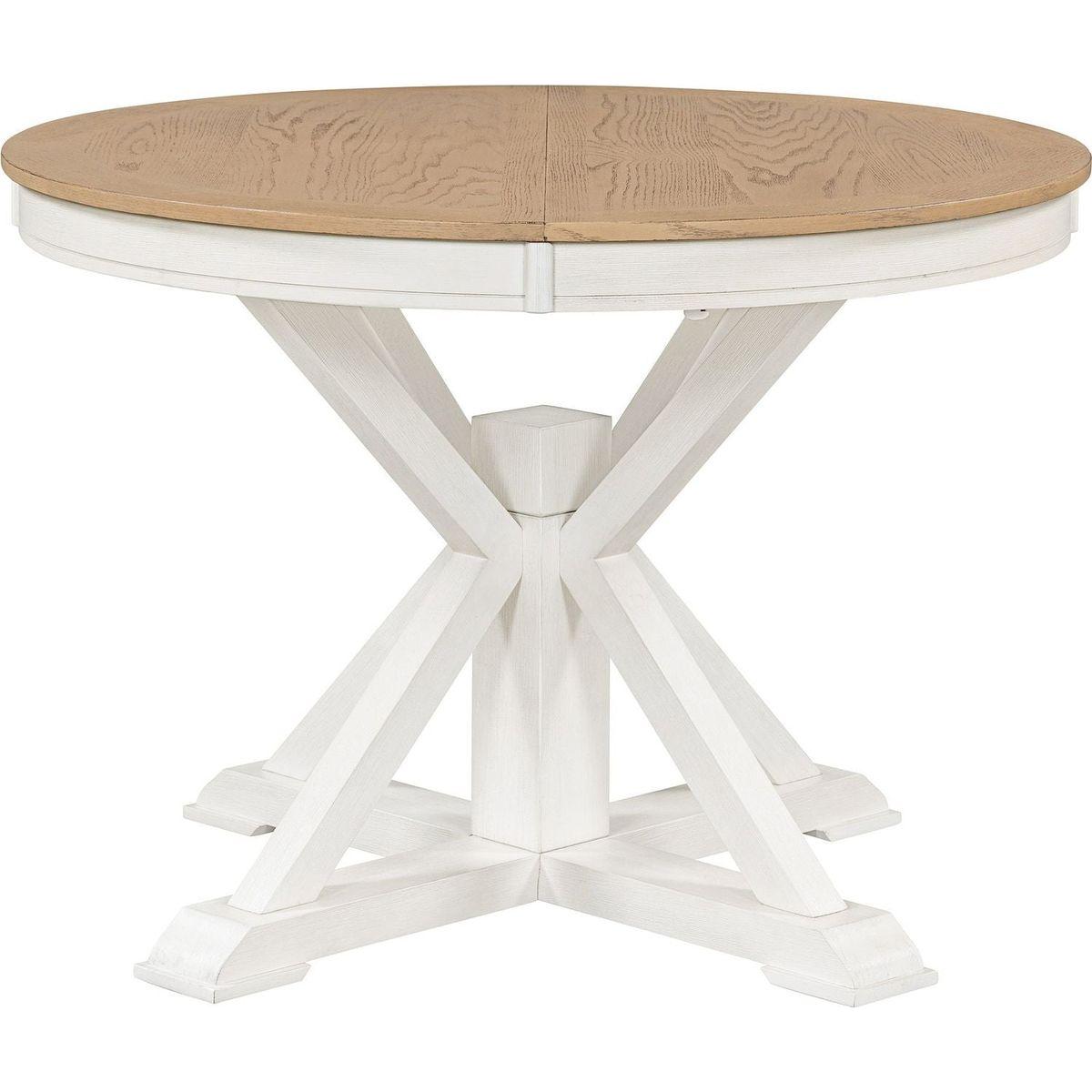 Retro Functional Extendable Dining Table with a 12" Leaf for Dining Room and Living Room (Oak Natural Wood + Off White)