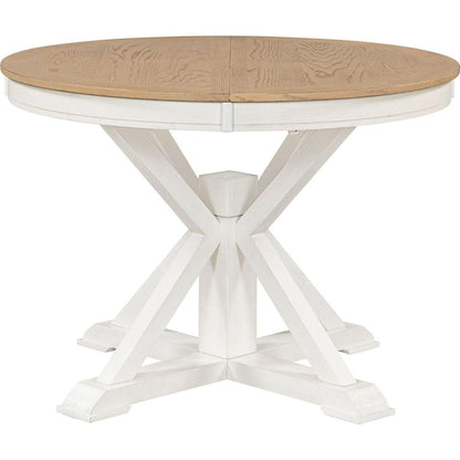 Retro Functional Extendable Dining Table with a 12" Leaf for Dining Room and Living Room (Oak Natural Wood + Off White)