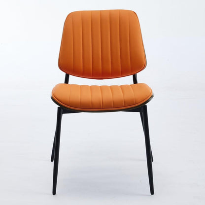 Dining Chairs Set of 2 Mid Century Modern Retro Faux Leather Chair with Walnut Bentwood Back Upholstered Seat Metal Legs Adjustable Foot for Kitchen Dining Room Chairs(Orange PU)