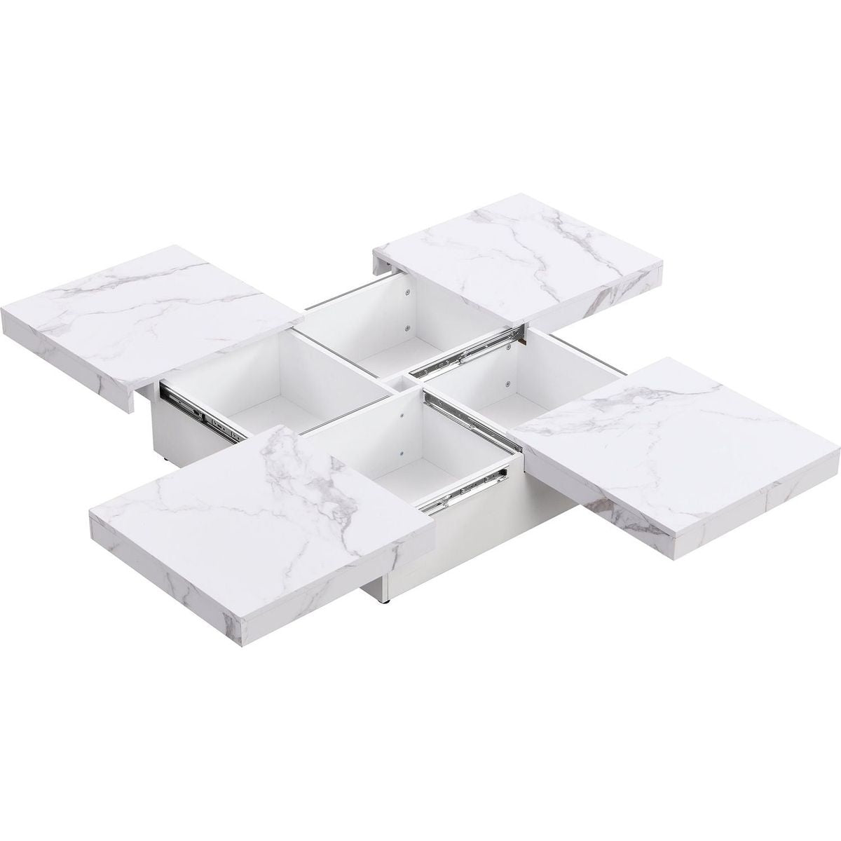 Square Marble Veneer Coffee Table Sliding Top with Storage in White 39.4"