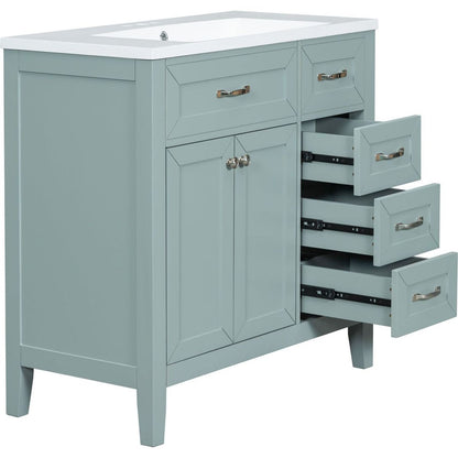 36" Bathroom Vanity with Sink Combo, Green Bathroom Cabinet with Drawers, Solid Frame and MDF Board