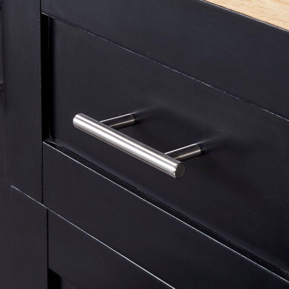 Rolling Kitchen Island with Storage, Kitchen Cart with Rubber Wood Top, 3 Drawer, 2 Slide-Out Shelf and Internal Storage Rack, Kitchen Island on Wheels with Spice Rack & Tower Rack, Black