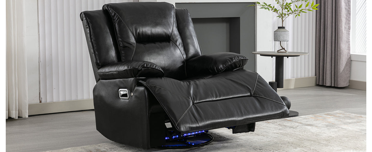 360 Swivel and Rocking Home Theater Recliner Manual Recliner Chair with a LED Light Strip for Living Room,Bedroom, Black