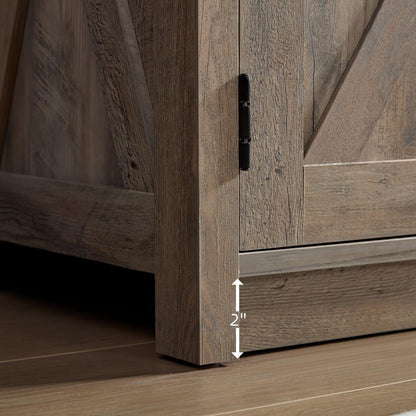 Farmhouse Barn door TV Media Stand Modern Entertainment Console for TV Up to 65" with Open and Closed Storage Space, Gray Wash, L57.87xW15.75xH30.31