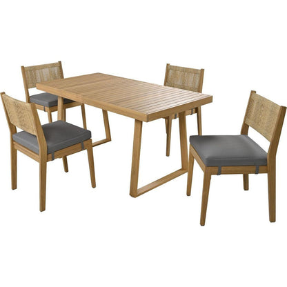 Multi-person Outdoor Acacia Wood Dining Table and Chair Set, Thick Cushions, Suitable for Balcony, Vourtyard, and Garden.