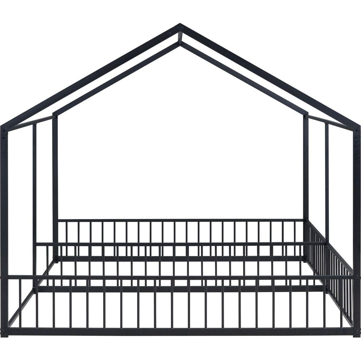Metal Twin Size House Platform Beds, Two Shared Beds, Black