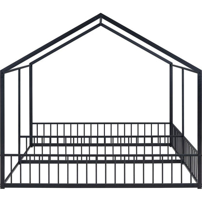 Metal Twin Size House Platform Beds, Two Shared Beds, Black