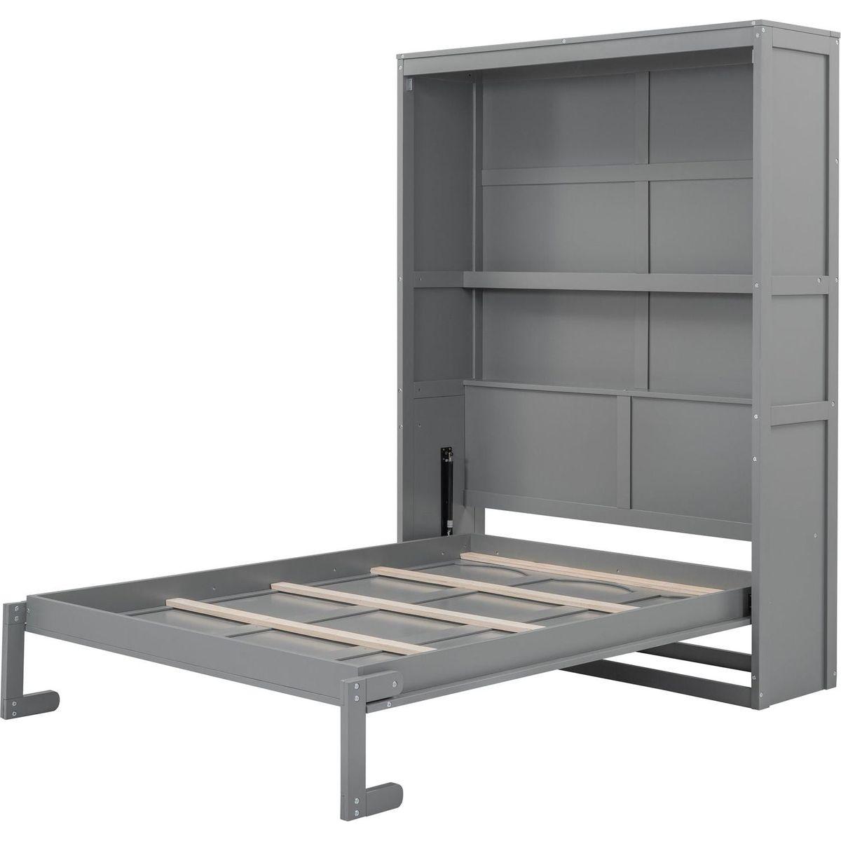 Full Size Murphy Bed Wall Bed with Shelves,Gray