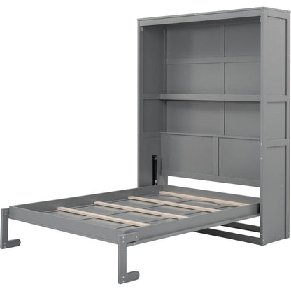 Full Size Murphy Bed Wall Bed with Shelves,Gray