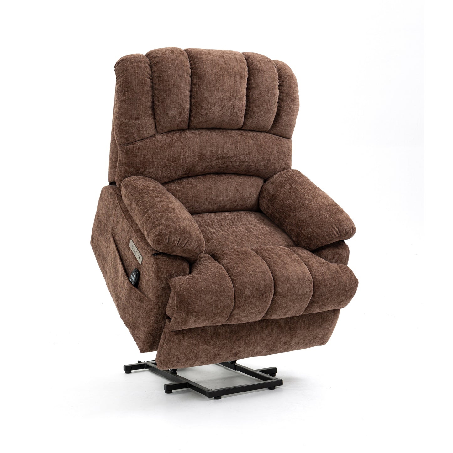 23" Seat Width and High Back Large Size Chenille Power Lift Recliner Chair with 8-Point Vibration Massage and Lumbar Heating, Brown