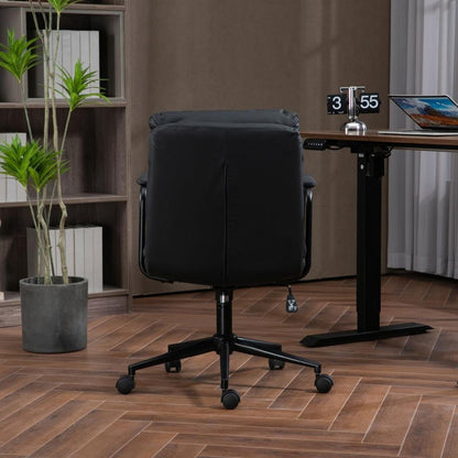 Office Chair,Mid Back Home Office Desk Task Chair with Wheels and Arms Ergonomic PU Leather Computer Rolling Swivel Chair with Padded Armrest,The back of the chair can recline 40 (Black)