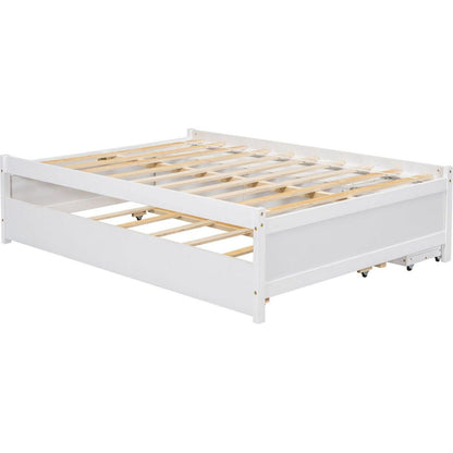 Versatile Full Bed with Trundle,Under bed Storage Box and Nightstand .White