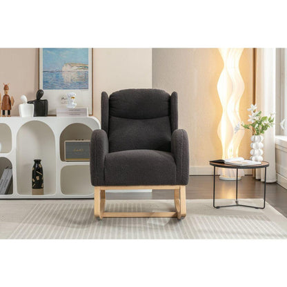 Teddy Fabric Rocking Chair With Packet Wood Legs,Dark Gray