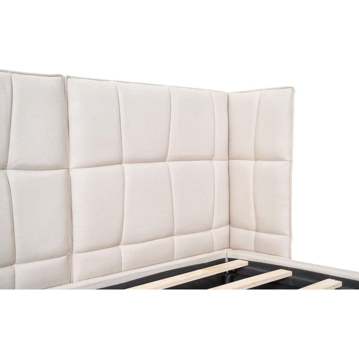Queen Size Upholstered Platform Bed with LED Lights and U-Shaped Headboard, Linen Fabric, Beige