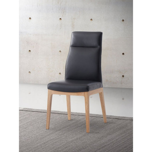 Raquan Side Chair (Set-2), Black Leather & Walnut Finish