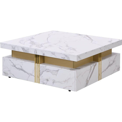 Modern White Square Storage Coffee Table with 4 Drawers