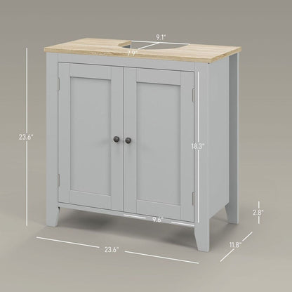 Kleankin Pedestal Sink Storage Cabinet, Under Sink Cabinet, Bathroom Vanity Cabinet with U-Shape and Adjustable Internal Shelf, Gray