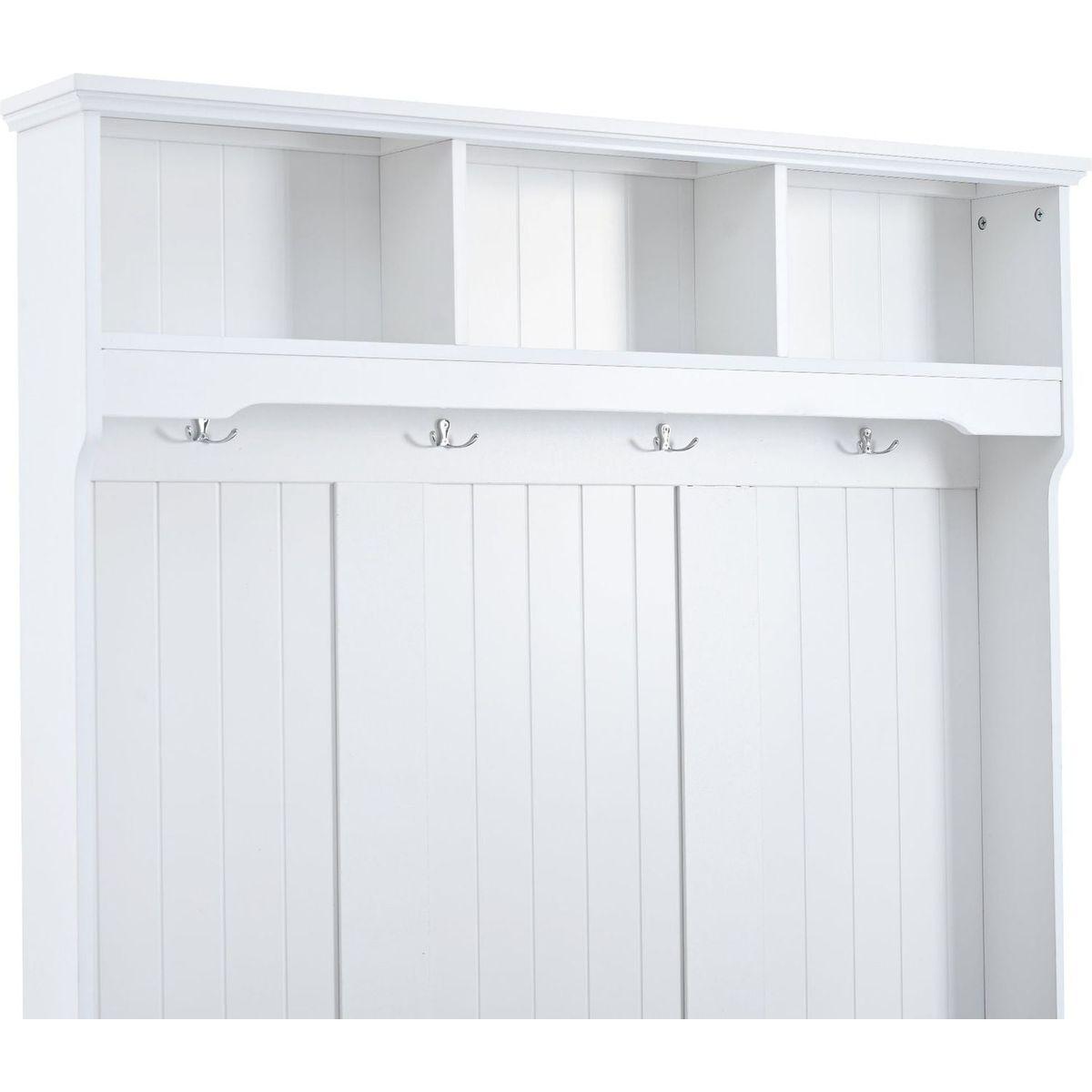 5-in-1 Entryway Bench with Shutter-shaped doors, Coat Rack, Cushion and 4 Sturdy Hooks, 47.2" Wide Hall Tree with Storage Bench for Hallway, Entryway, Living Room