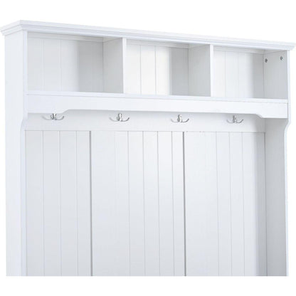 5-in-1 Entryway Bench with Shutter-shaped doors, Coat Rack, Cushion and 4 Sturdy Hooks, 47.2" Wide Hall Tree with Storage Bench for Hallway, Entryway, Living Room