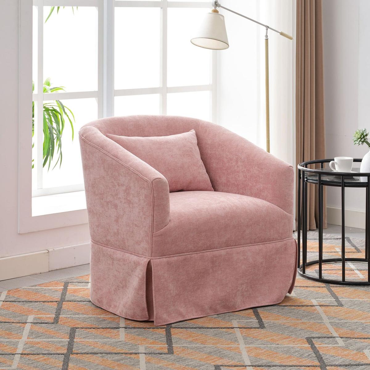 degree Swivel Accent Armchair Linen Blend PINK