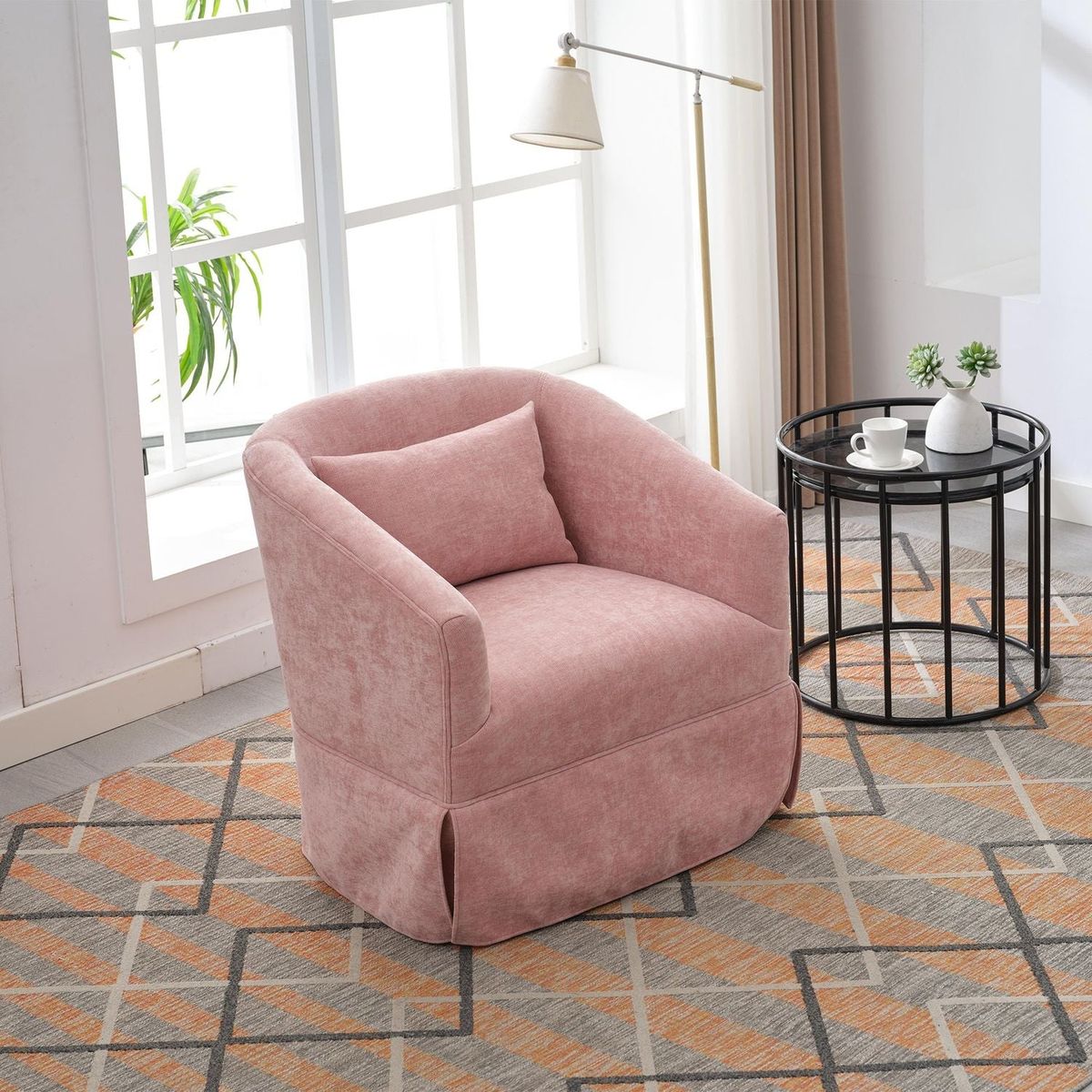 degree Swivel Accent Armchair Linen Blend PINK