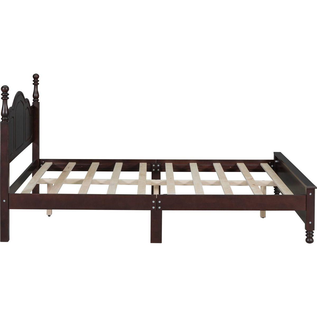 Queen Size Wood Platform Bed Frame,Retro Style Platform Bed with Wooden Slat Support,Dark Walnut