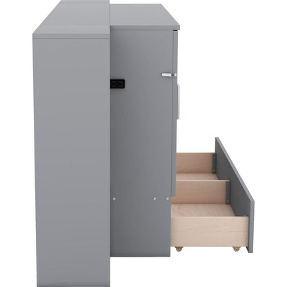 Full Size Murphy Bed with Shelves, Drawers and USB Ports,Gray
