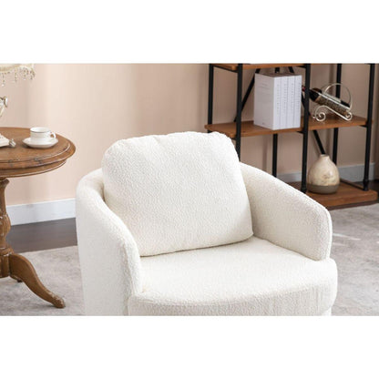 Boucle Fabric Swivel Accent Chair With Soild Wood Round Brown Base Leg,Ivory