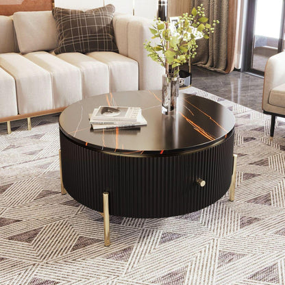 Modern Round Coffee Table with 2 large Drawers Storage Accent Table(31.5")