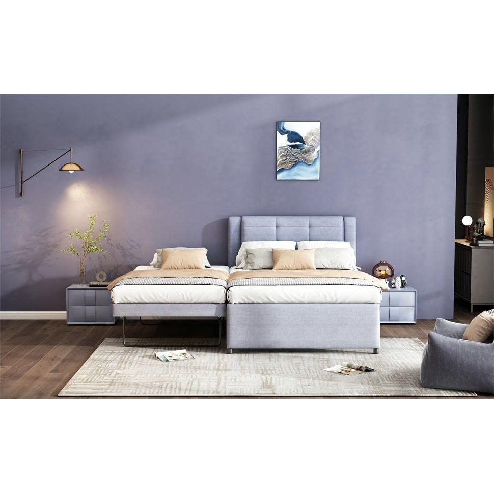 Full Size Upholstery platform bed with Trundle,Trundle can be flat or erected, Gray
