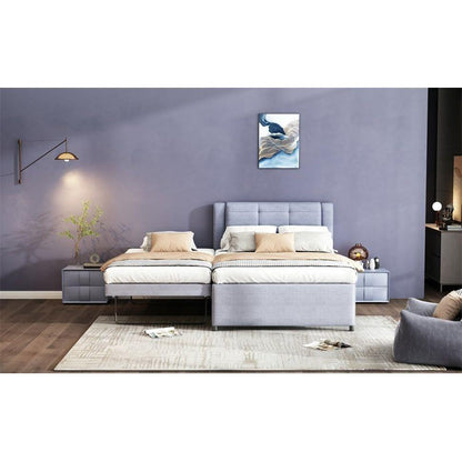 Full Size Upholstery platform bed with Trundle,Trundle can be flat or erected, Gray