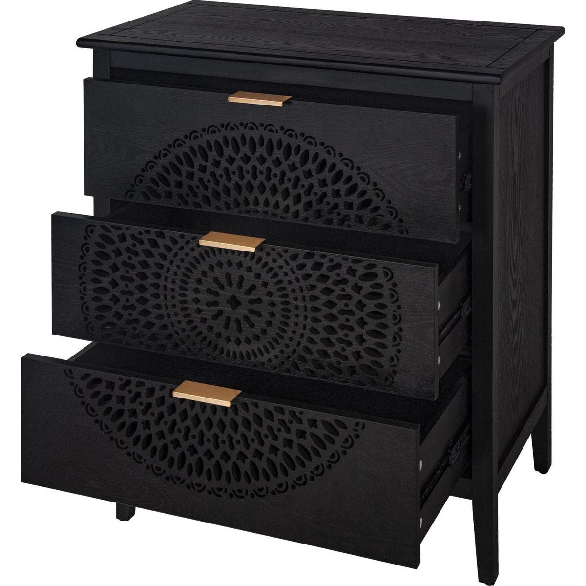 3 Drawer Cabinet with Hollow-Carved 3 Drawer Dresser Storage Chest with Metal Handles For Entryway Living Room Bedroom