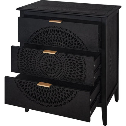 3 Drawer Cabinet with Hollow-Carved 3 Drawer Dresser Storage Chest with Metal Handles For Entryway Living Room Bedroom