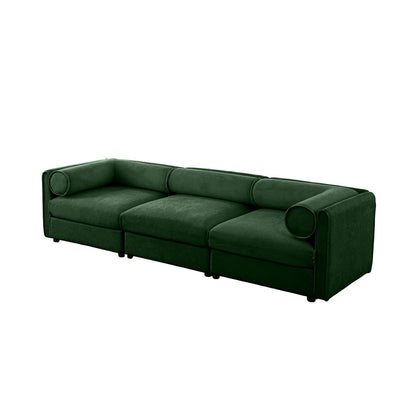 Elegant Green Chenille Sofa with Storage Seat and Cylindrical Backrest, Contemporary 3-Seater Couch