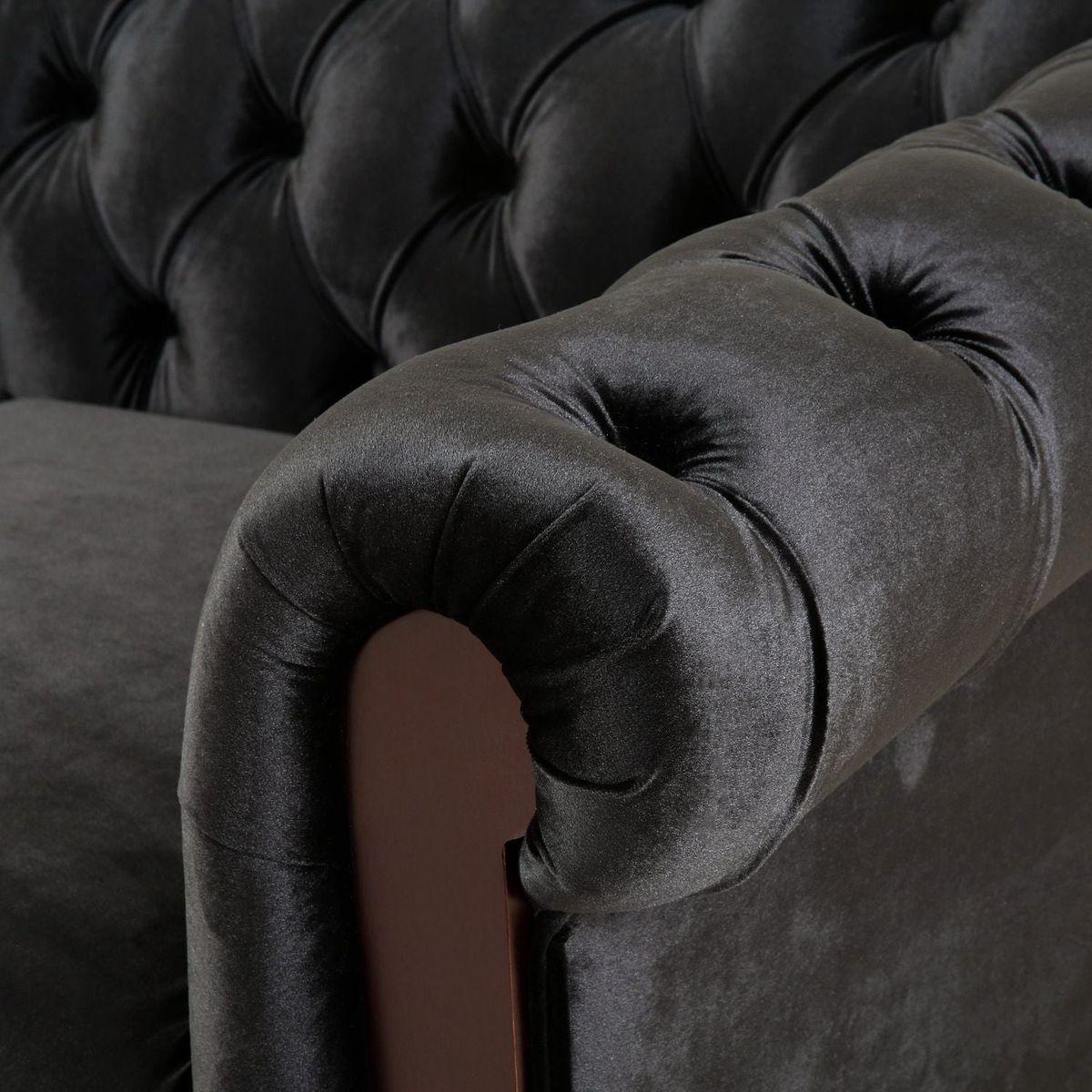 VIVALUX 59.44" Chesterfield Velvet Loveseat Sofa,2-Person Rolled Arm Dutch Plush Upholstered Sofa Couch with Tufted Button for Living Room, Bedroom, Small Places,Black
