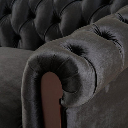 VIVALUX 59.44" Chesterfield Velvet Loveseat Sofa,2-Person Rolled Arm Dutch Plush Upholstered Sofa Couch with Tufted Button for Living Room, Bedroom, Small Places,Black