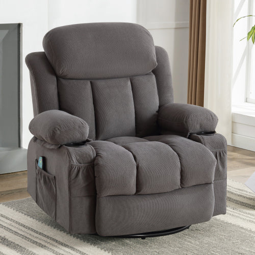 Swinging recliner massage heated sofa, with USB and 2 cup holders in side pockets, PackageA+B (GREY)