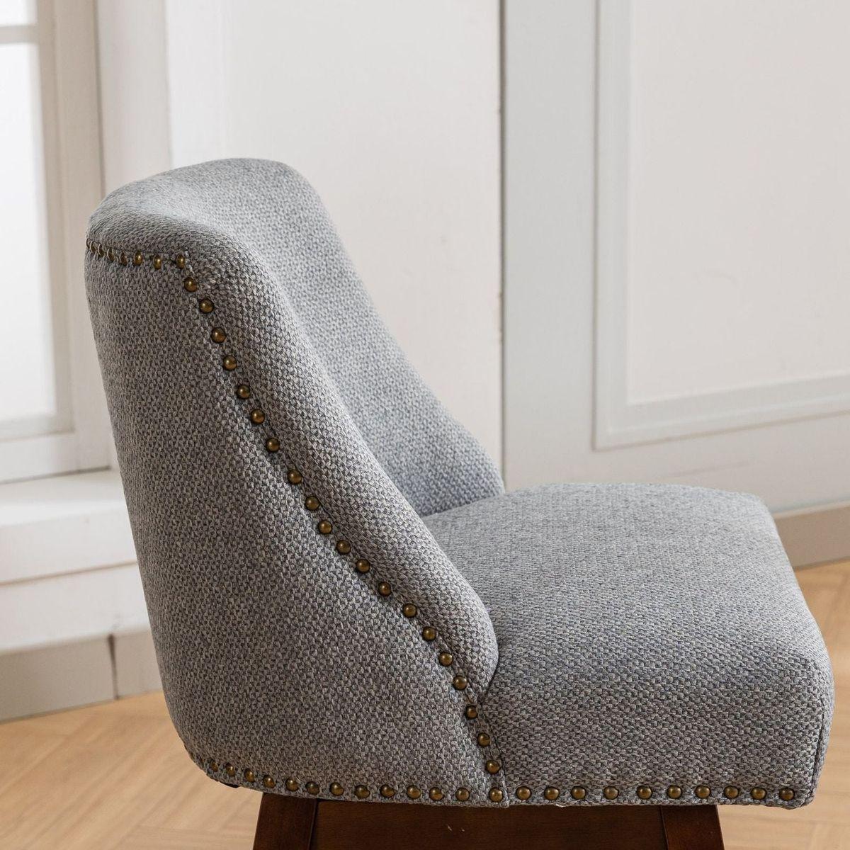 Counter Height Swivel Barstools, 26" H Seat Height Upholstered Bar Stools Set of 2, Fabric in Gray - Streamdale Furniture