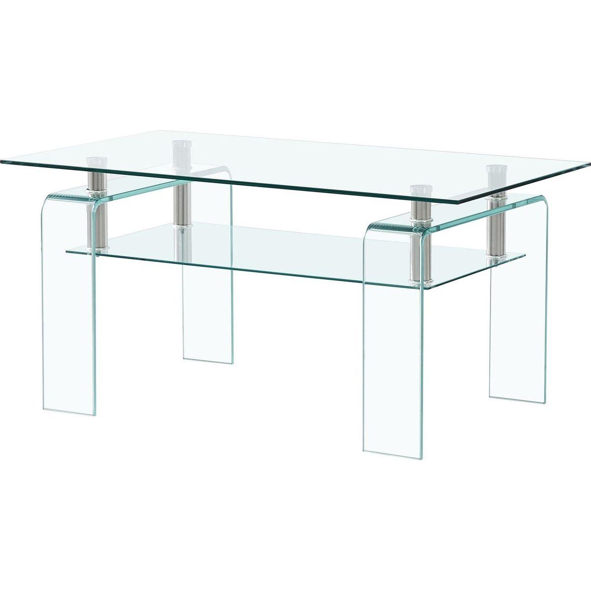 Rectangle Clear Glass Coffee Table, Modern Glass Coffee Table for Living Room, 2-Tier Storage Center Coffee Table,Tempered Glass Tea Table