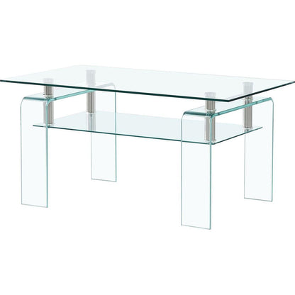 Rectangle Clear Glass Coffee Table, Modern Glass Coffee Table for Living Room, 2-Tier Storage Center Coffee Table,Tempered Glass Tea Table