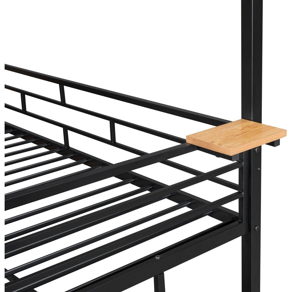 Twin Over Twin Metal Bunk Bed, Metal Housebed with Slide and Storage Stair, Black with Black Slide