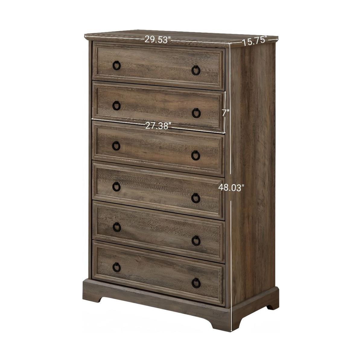 Modern 6 Drawer Dresser, Dressers for Bedroom, Tall Chest of Drawers Closet Organizers & Storage Clothes - Easy Pull Handle, Textured Borders Living Room, Hallway,L 29.53"xW15.75"xH48.03"