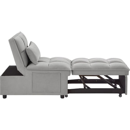 4 in1 Multi-Function Single Sofa Bed with Storage Pockets,Tufted Single Pull-out Sofa Bed with Adjustable Backrest and Pillows, Convertible Chaise Lounge,Gray