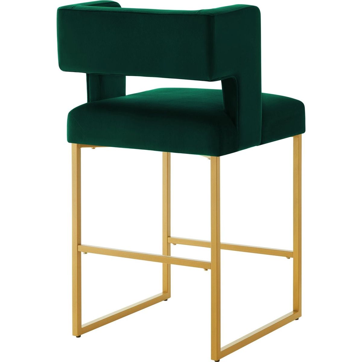 Modern Fashion Counter Height Bar Stools with Unique Square Open Backrest, Set of 2 Versatile Bar Chairs with Sturdy Iron Legs, 26" H Counter Height Chairs for kitchen islands,Jade /Gold