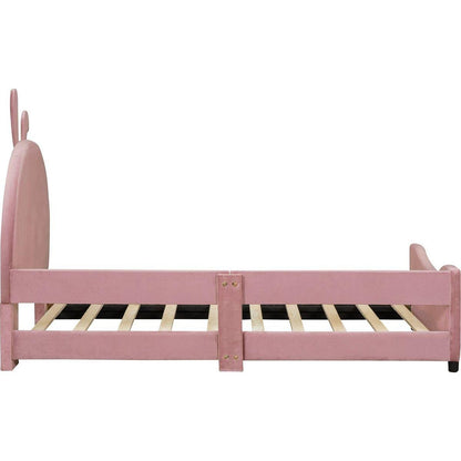 Twin Size Upholstered Daybed with Rabbit Ear Shaped Headboard, Pink