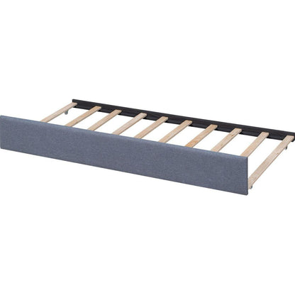 L-shaped Upholstered Platform Bed with Trundle and Two Drawers Linked with built-in Desk,Twin,Gray
