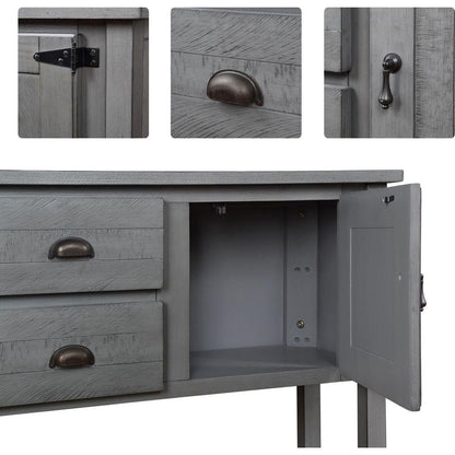 48" Solid Wood Sideboard Console Table with 2 Drawers and Cabinets and Bottom Shelf, Retro Style Storage Dining Buffet Server Cabinet for Living Room Kitchen Dining Room(Antique Gray)