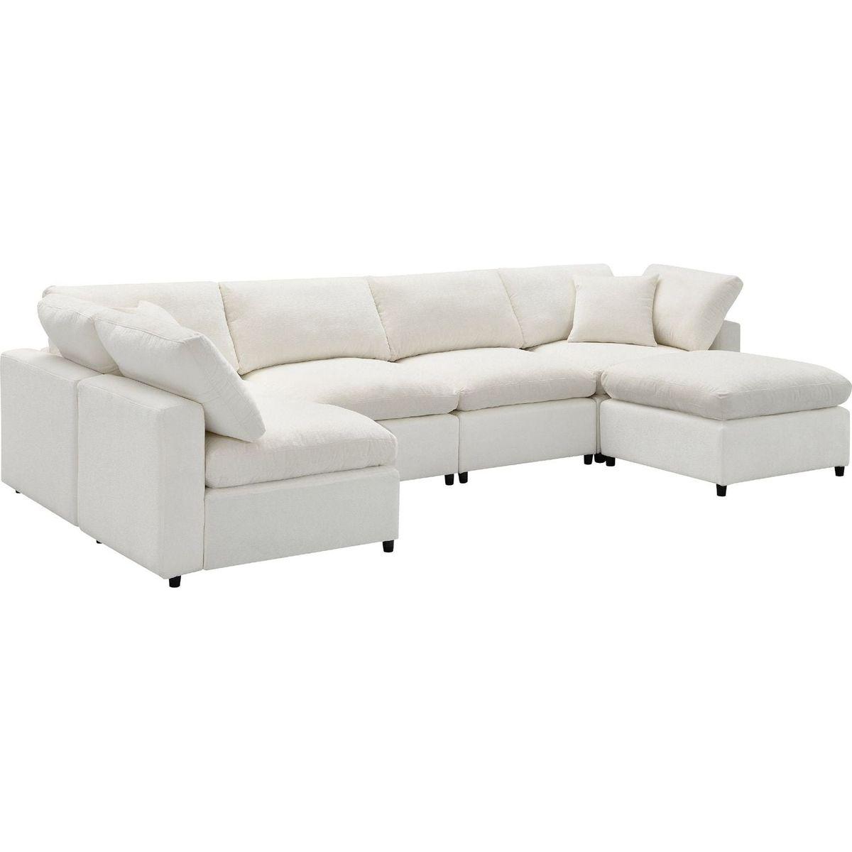 130x65" Modern Modular Cloud Sofa Bed, 6 Seat Chenille Sectional Couch Set with Ottoman,Free Combination,Convertible U Shaped Sleeper Sofa for Living Room, Apartment, 3 Colors